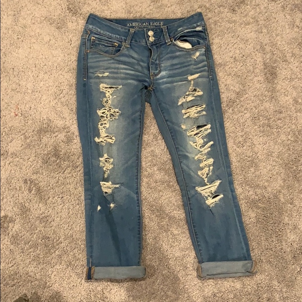 Distressed rip jeans